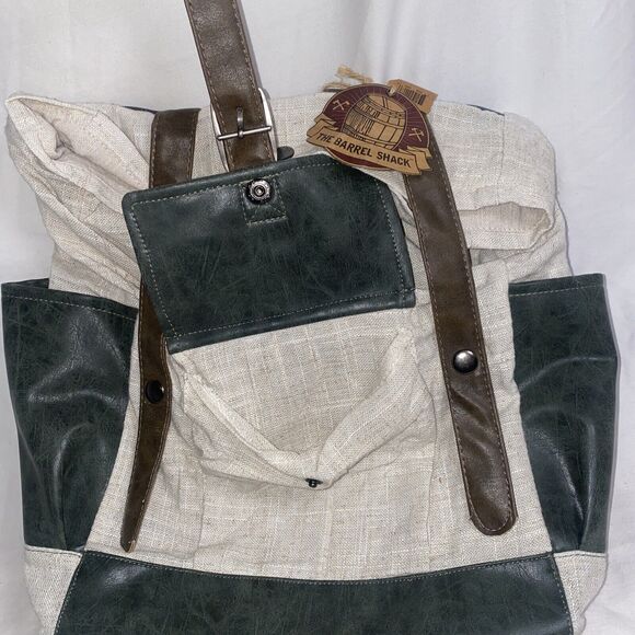 new The Barrel Shack Handcrafted “The Adrianna” Bag Tote Backpack Boho Linen - Picture 7 of 10